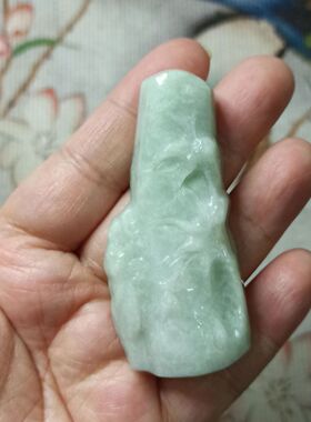 406缅甸天然翡翠吊坠雕刻竹节飘花卡64X29mm左右雕刻件满48元包邮