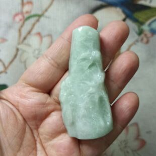 406缅甸天然翡翠吊坠雕刻竹节飘花卡64X29mm左右雕刻件满48元包邮