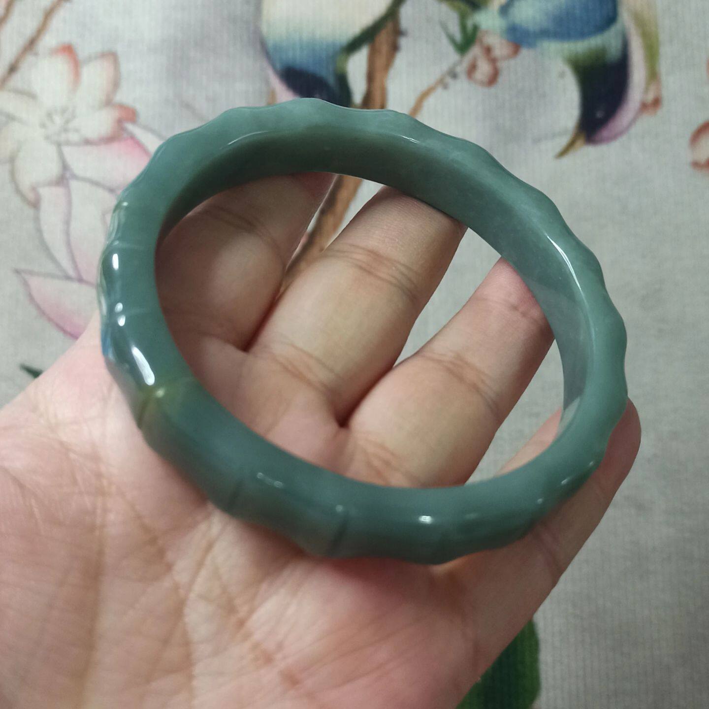 翡翠手镯危料蓝水圈口卡61mm宽12