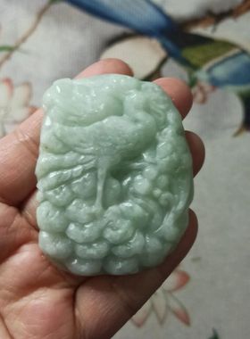 393天然翡翠吊坠飘花凤穿牡丹凤凰挂件牌卡58X43mm左右满48元包邮