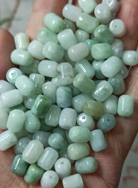 176天然缅甸翡翠散珠胶囊桶珠卡9X7mm左右编绳玉石材料满48元包邮
