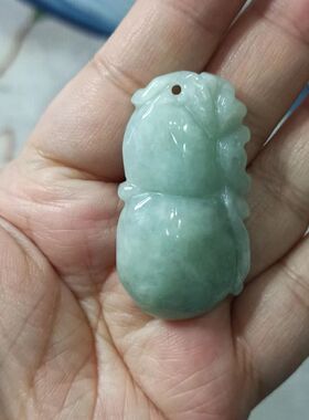 58缅甸天然翡翠吊坠雕刻件蝙蝠葫芦飘花卡44X24mm左右满48元包邮