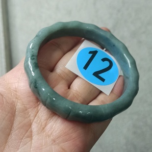 286天然翡翠手镯危料蓝水圈口卡58.5mm条宽11mm正圈雕刻满48 包邮