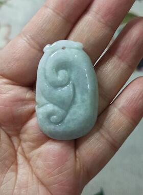 335缅甸天然翡翠吊坠雕刻件大号如意手把件卡41X26mm左右满48包邮