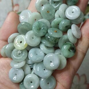 242缅甸天然翡翠平安扣14mm左右小扣子配件冰糯种配饰编织绳手串