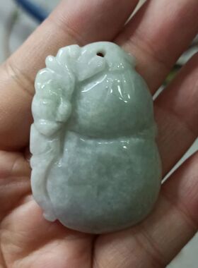 280缅甸天然翡翠吊坠雕刻件手把件葫芦飘花卡46X32mm左右48元包邮