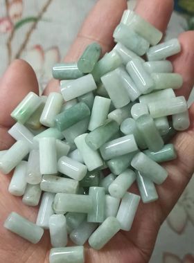 285缅甸天然翡翠A货长桶珠卡13X6mm左右杂色货尾散珠满48元包邮