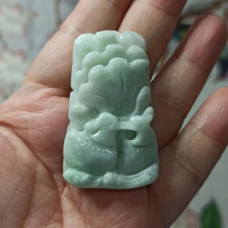 251天然翡翠吊坠飘花荷叶鸳鸯牌如意莲叶牌卡48X30mm左右满48包邮