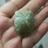 119缅甸天然翡翠吊坠雕刻件手把件蝙蝠如意黄翡洒金卡35X26mm左右