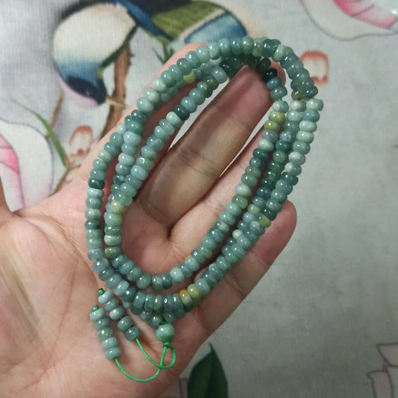314天然翡翠危料蓝水算盘珠卡5mm挂绳长链绕手三圈半项链48元包邮