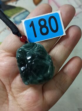 412天然翡翠吊坠雕刻件手把件危料蓝水蝙蝠如意福瓜福寿卡36X20mm