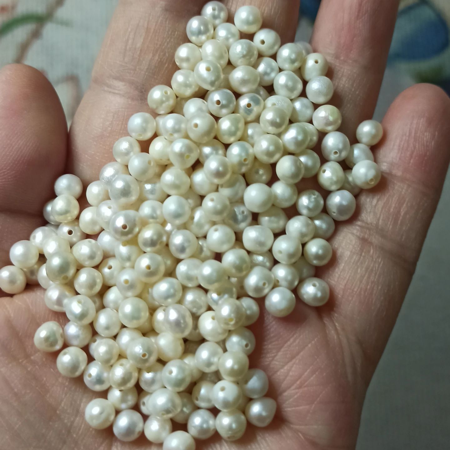 281天然淡水珍珠散珠土豆圆卡5mm左右微纹花皮手工材料满48元包邮