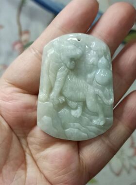 275缅甸天然翡翠吊坠山水虎牌白底手把件卡50X36mm左右48元包邮