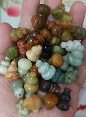 393天然玉石吊坠孔手编玉饰岫玉葫芦卡14X10mm左右花玉玉石配件