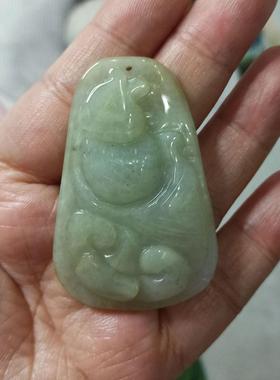 262缅甸天然翡翠吊坠黄翡飘花荷叶鱼年年有余如意鱼卡53X35mm左右