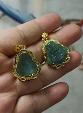 287危料天然翡翠佛公吊坠蓝水宝宝佛牌子卡23X18mm左右满48元包邮