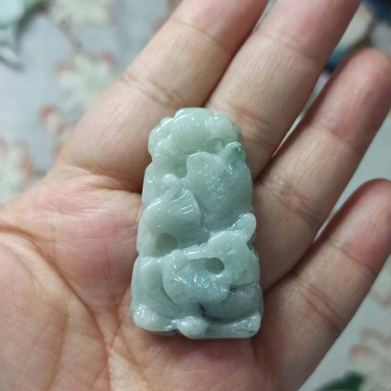 86天然翡翠吊坠飘花荷叶鸳鸯牌如意莲叶牌卡44X25mm左右满48包邮