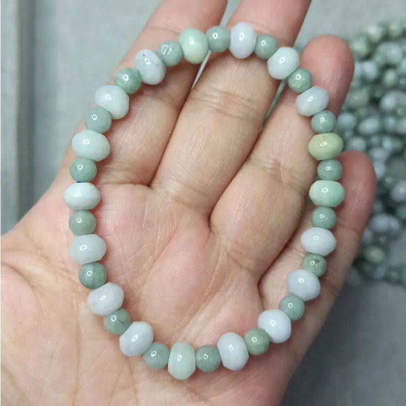 217缅甸天然翡翠算盘珠手串珠子卡7.5mm单圈手串满48元包邮