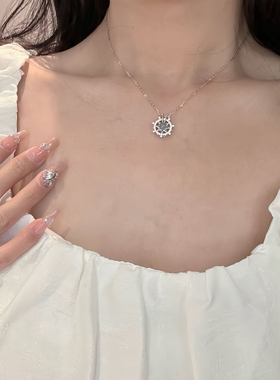 光芒万丈纯银项链蓝水翡翠锁骨链s925简约设计感彩钻危料翡翠项链