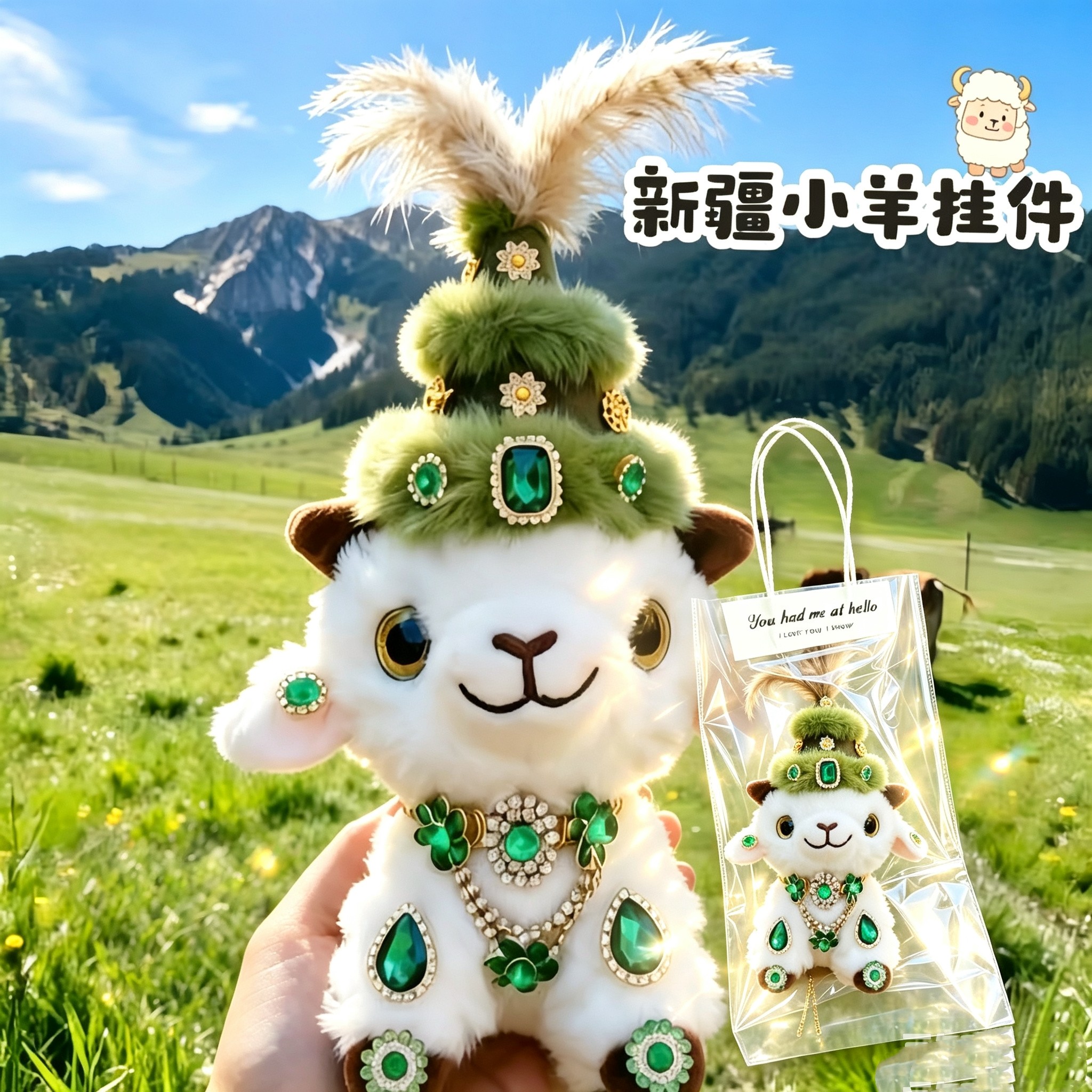 新疆小羊乌鲁木齐同款富贵小羊diy材料配饰毛绒玩具网红小羊公仔图片