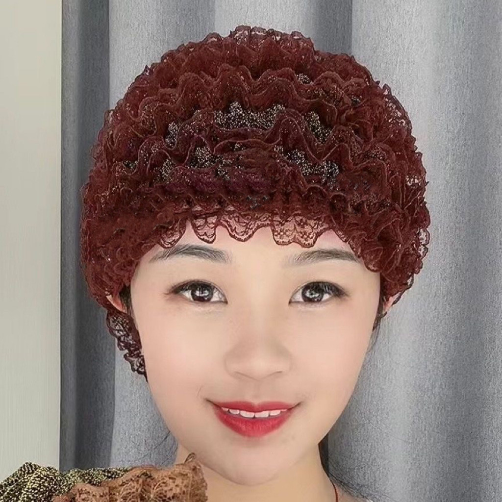 春秋夏四季款蕾丝小花朵款防尘遮阳中老年女士遮白发美人纱包头帽