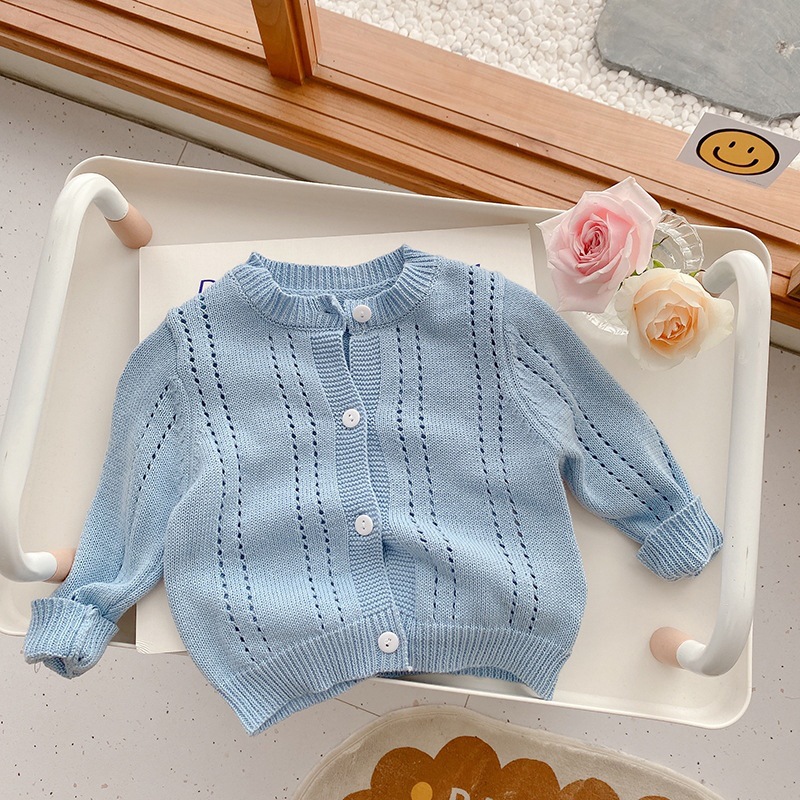 儿童针织毛衣 0-6岁女童秋装宝宝纯色棉线外套男童开衫婴儿针织衫