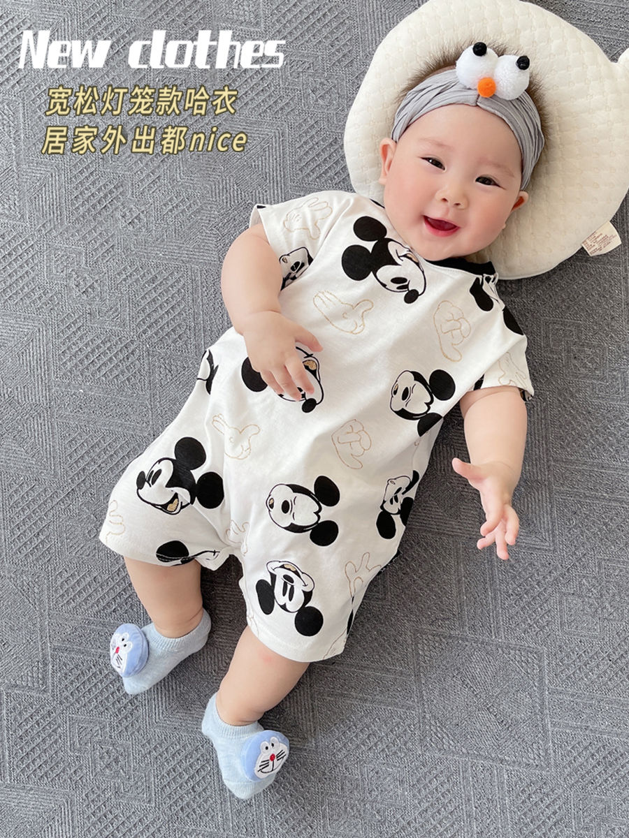 ins风婴儿连体衣夏季薄款短袖超萌洋气夏天亲子家宝宝衣服夏装潮