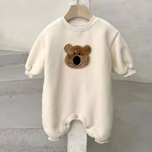 婴儿衣服可爱加绒连体衣婴儿秋冬款男女宝宝冬季外穿加厚外出爬服
