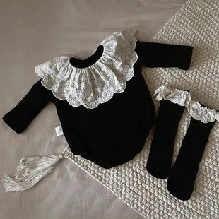 宝宝衣服秋装 婴儿亲肤连体衣洋气花边领婴幼儿包屁衣2025新款 韩式