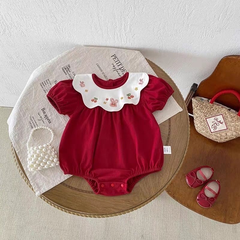 婴儿衣服女宝宝周岁礼服新生满月服包屁衣一岁冠衣夏装喜庆女童装图片