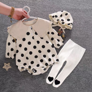 女宝宝秋装 百天包屁衣新生满月婴儿衣服公主哈衣洋气周岁春秋套装