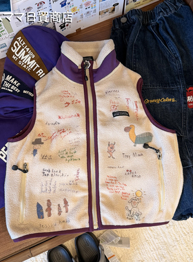 DD童装25新款涂鸦摇粒绒马甲儿童撞色立领拉链外套日系卡通背心潮