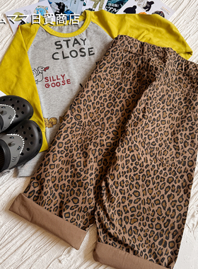 日系中古风DD童装儿童25春秋新款豹纹工装裤休闲裤直筒裤潮气球裤