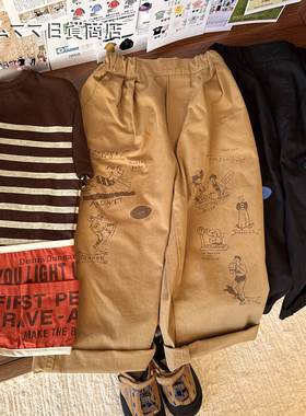 日系中古风DD童装儿童25春秋新款卡通印花休闲裤长裤潮牌宽松直筒