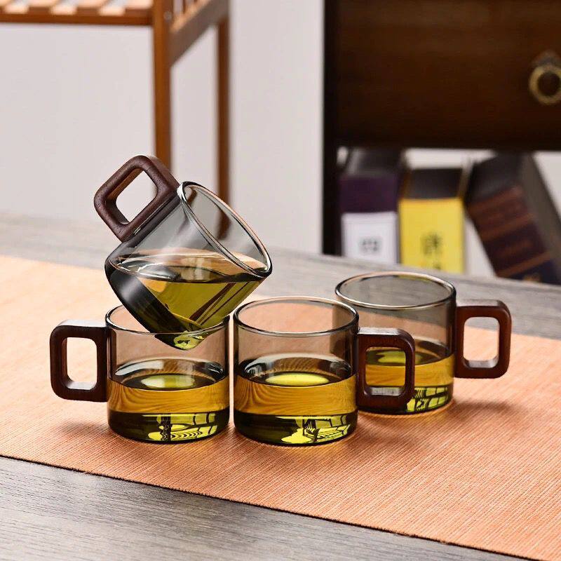 耐热玻璃木把品茗杯6只套装图片