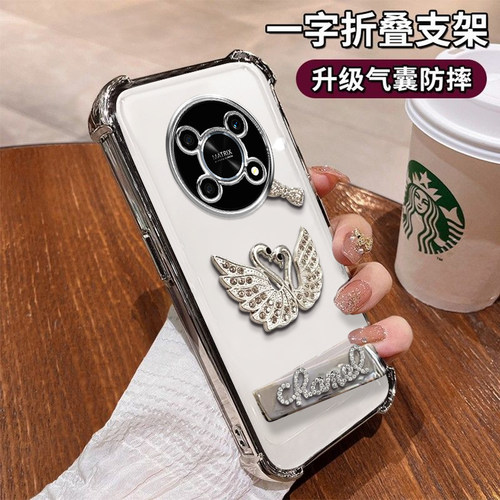 荣耀X30手机壳闪钻天鹅电镀