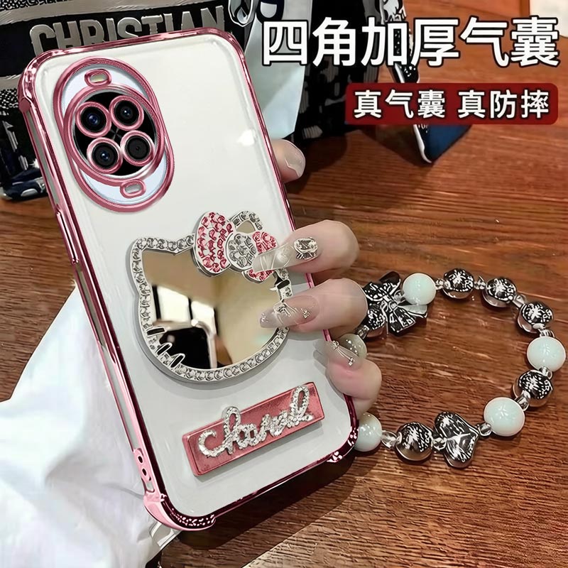 适用华为nova14手机壳新款水钻KT猫镜子NOVA14PRO电镀四角防摔支架气囊14Ultra女款硅胶全包保护套