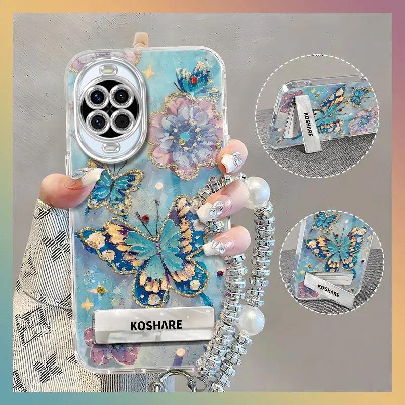 油画金边蝴蝶适用华为nova14手机壳精孔羽纱nova14pro轻奢高级感防摔14Uultra创意简约支架保护套