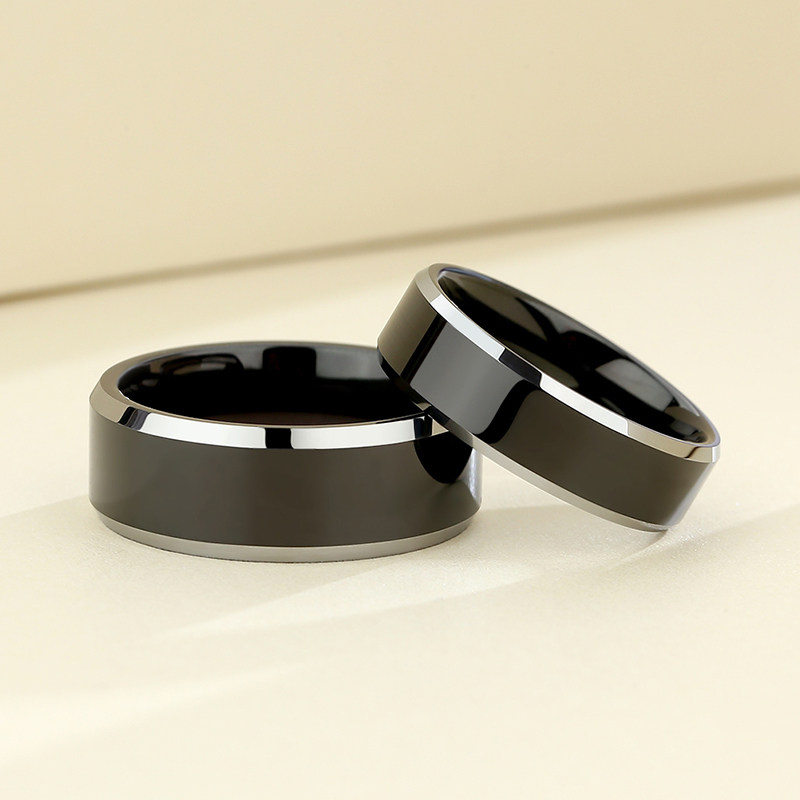 显优雅宽戒指黑色 情侣对戒男女网红个性戒指简约刻字指环尾戒潮