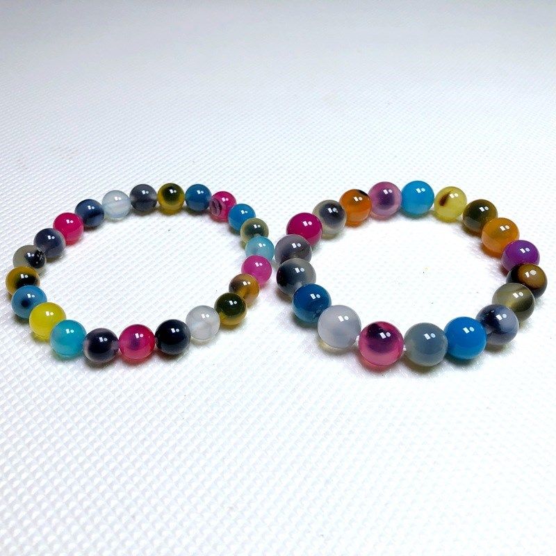 天然彩色糖心玛瑙手链手串单圈圆珠女士手串阿拉善糖果色玛瑙手链