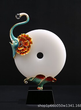 新中式办公室玄关天然玉石平安扣摆件客厅装饰品乔迁工厂