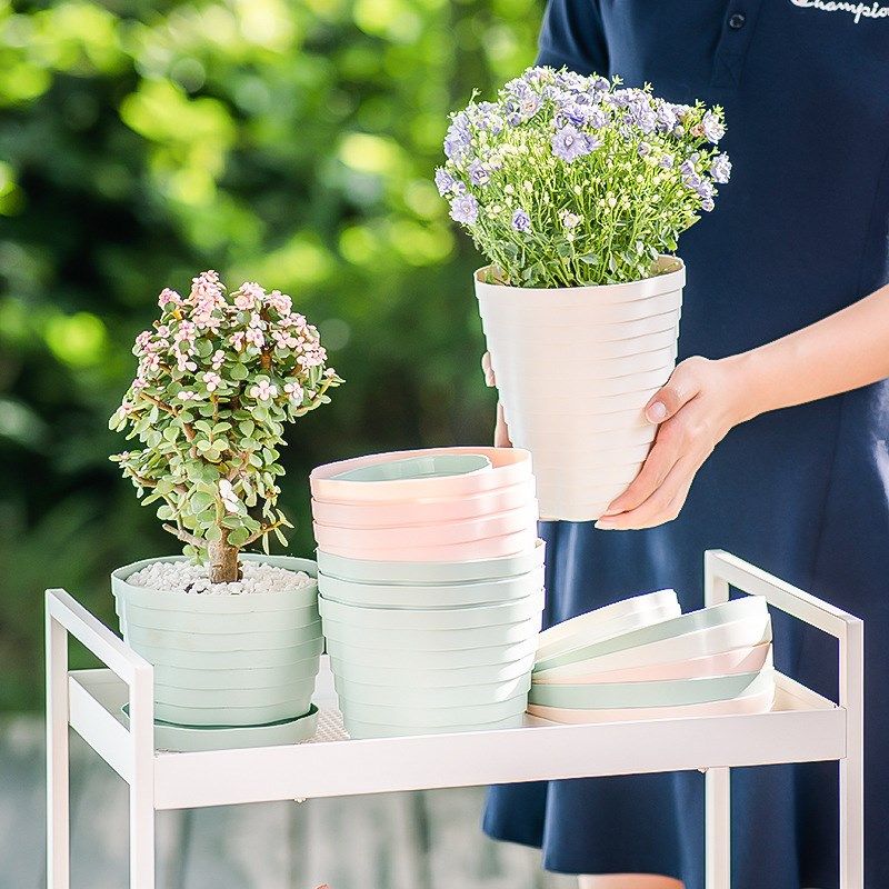 简约创意懒人自动吸水塑料花盆阳台大号大口径绿植多肉盆园艺