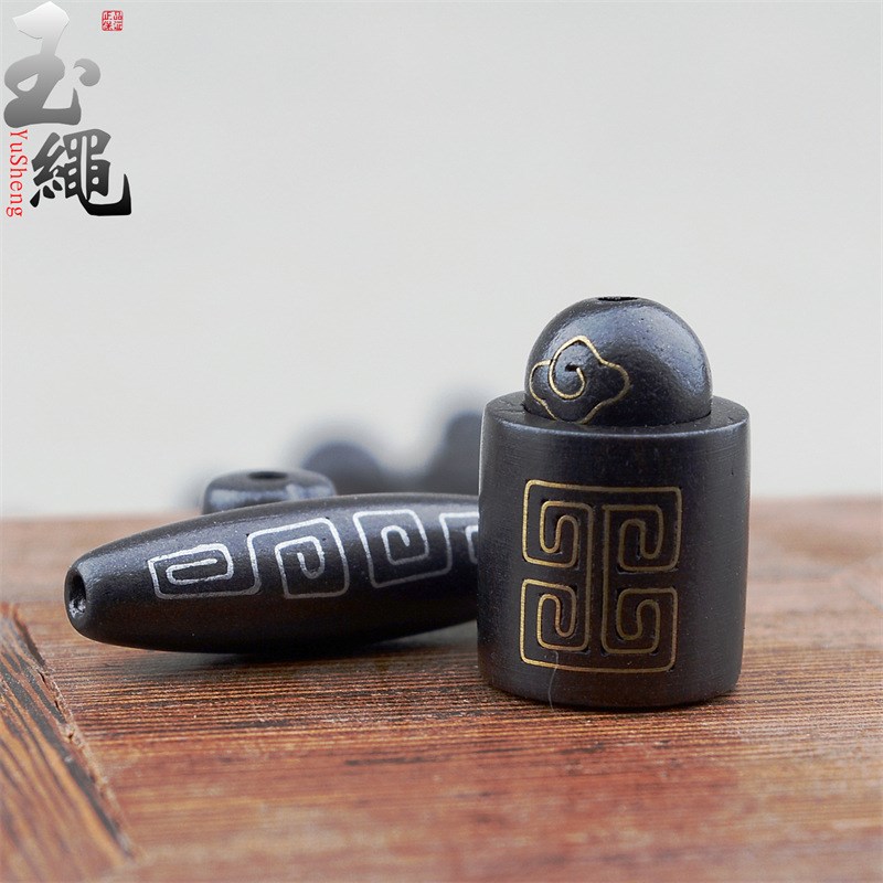 黑檀木散珠圆珠隔片佛珠手串隔珠文玩饰品配件iy手工串珠子祥云