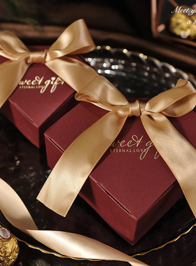 结婚喜糖盒爱心形纯色婚礼新款可放烟桃心蓝色创意个性大号纸盒含