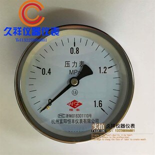 1.6MPa 面板式 真空表Y100Z 式 不带边压力表 嵌装 轴向压力表0