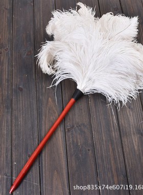 F08实木柄白色鸵鸟毛掸除尘掸子家用鸡毛掸子车用灰尘掸