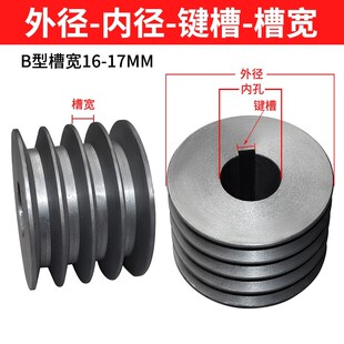 三角皮带轮B型4槽铸铁电机内径键槽轮外径100至500mm四槽4B皮带盘