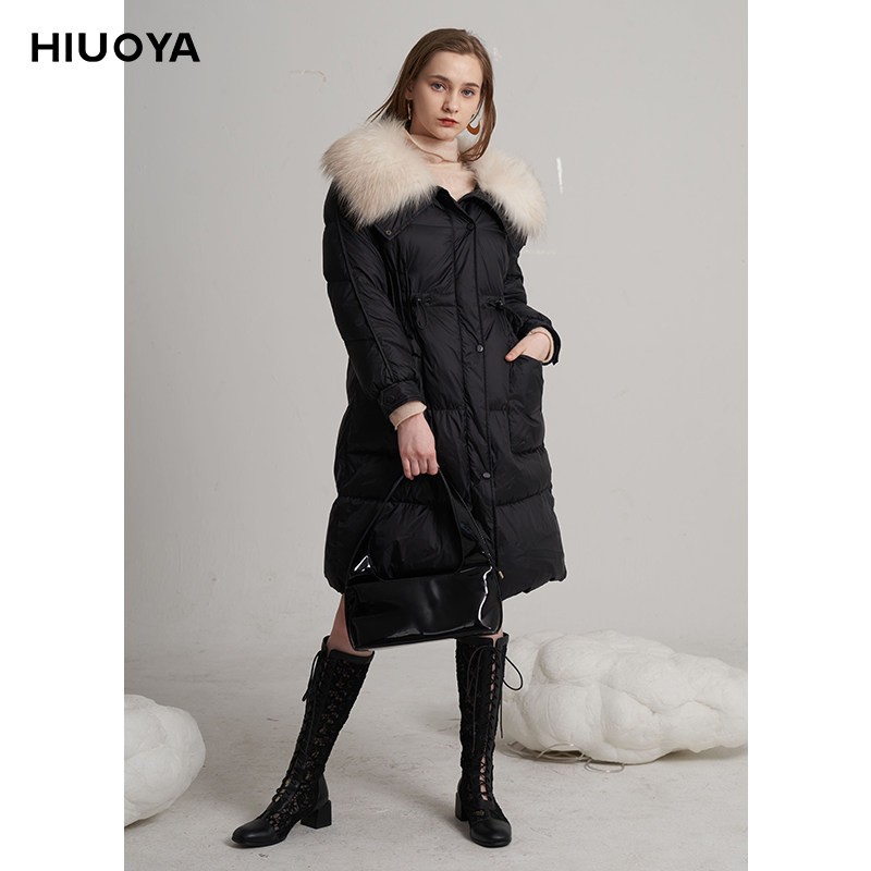 HIUOYA2023冬新款真毛领中长款羽绒服女修身外套商场同款23471998