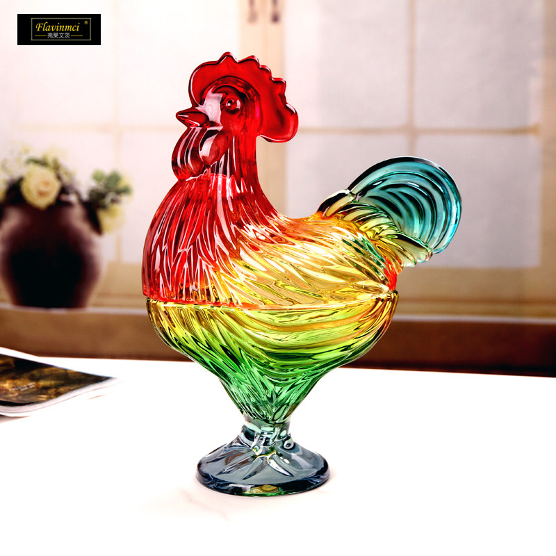 弗莱文茨彩色公鸡玻璃糖罐欧式储物罐干果罐糖果罐装饰器皿摆件
