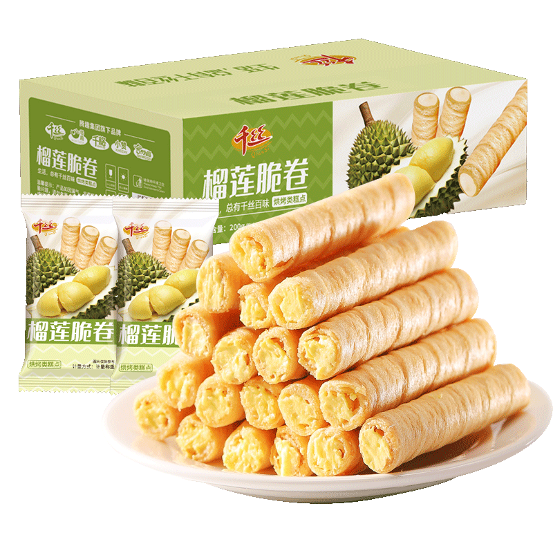 千丝榴莲味蛋卷鸡蛋卷解馋夹心饼干零食小吃休闲食品小包装整箱